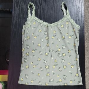 Lace-Trim Floral Cami in Sage Green